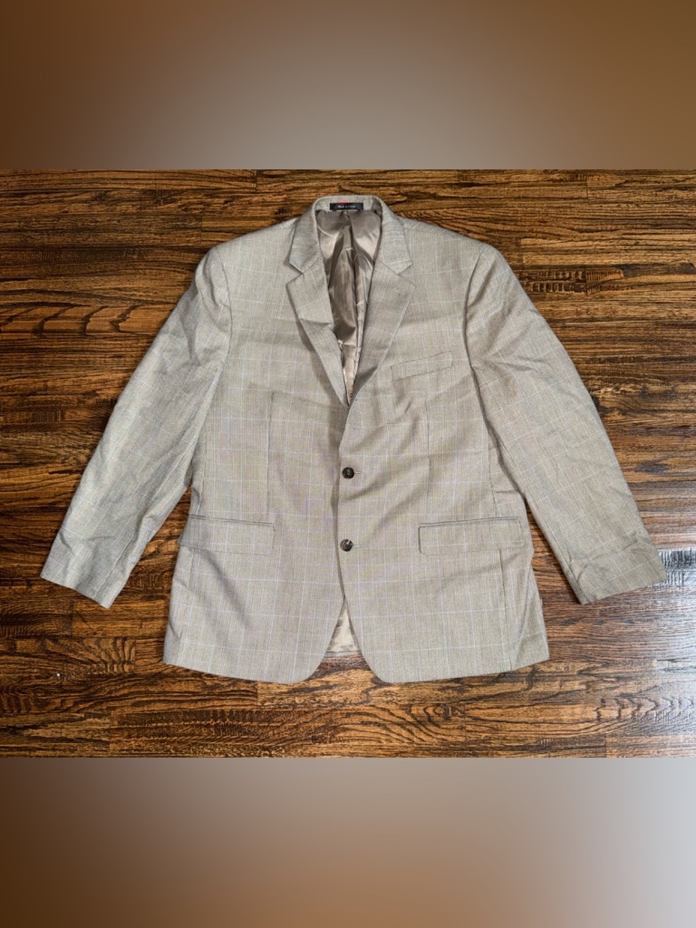 IZOD Tan/Grey Plaid Blazer Suit Jacket Sport Coat Size 44R